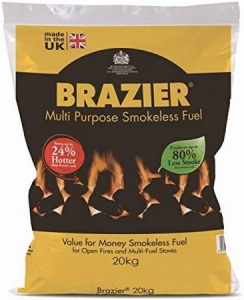 The Brazier Smokeless 20kg is an economy smokeless coal, recommended for use on open fires and multi-fuel stoves. Brazier Smokeless 20kg fuel can give up to a third more heat than normal house coal and can also burn for up to 40% longer. This means that they can burn hotter for longer, hence you need to refuel your appliance less often. Less refuelling also means that smokeless fuels can be more cost effective than the usual house coal.