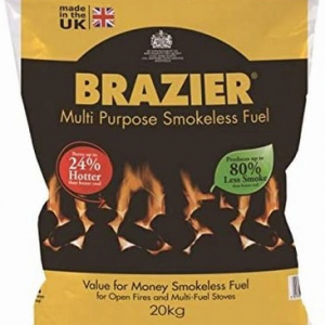 The Brazier Smokeless 20kg is an economy smokeless coal, recommended for use on open fires and multi-fuel stoves. Brazier Smokeless 20kg fuel can give up to a third more heat than normal house coal and can also burn for up to 40% longer. This means that they can burn hotter for longer, hence you need to refuel your appliance less often. Less refuelling also means that smokeless fuels can be more cost effective than the usual house coal.