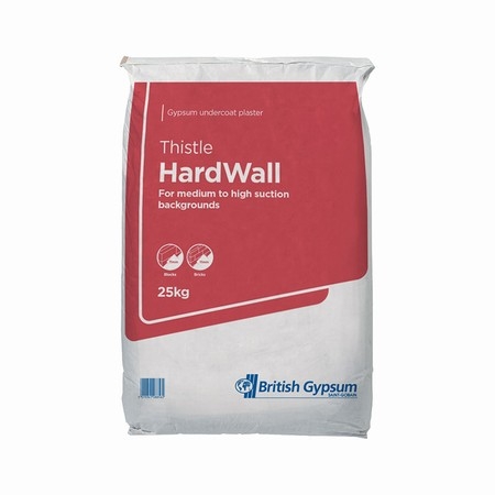 The BG Thistle Hardwall 25KG backing plaster is first choice for plasterers working with medium to high suction backgrounds. You can apply BG Thistle Hardwall 25KG by hand or by spray machine for extra speed and convenience. Thistle Hardwall is suitable for most masonry backgrounds including masonry such as bricks and aircrete blocks.